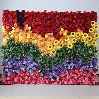 Rainbow flower wall rental — multicolor floral backdrop
